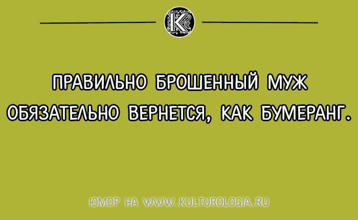 Правильно брошенная жена, в отличие от бумеранга, не возвращается.
