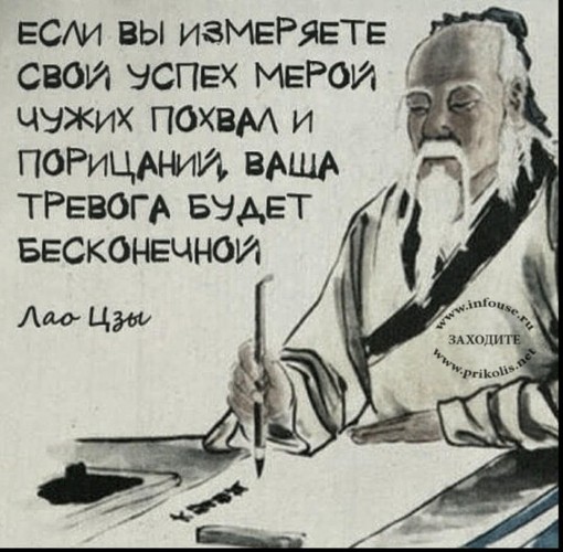 Если вы измеряете свой успех только мерой своих похвал и порицаний, то у вас шизофрения.  Человек по своей природе социальное существо. Цитата Лао-Дзы верна, но показывает лишь одну сторону медали.